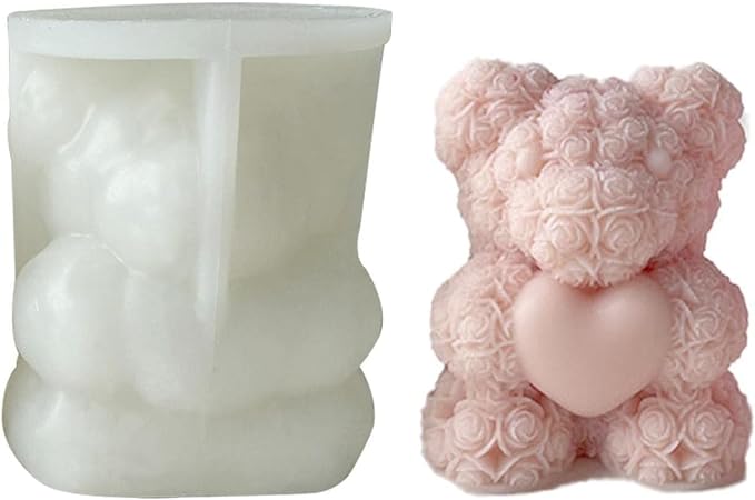 Aai Planet Rose 3D Teddy Bear with Heart Shape Candle Mold